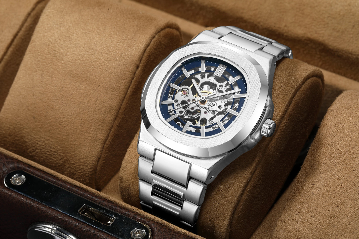 Luxury Automatic Mechanical Wristwatch For Men Skeleton Stainless Steel Sapphire glass Male Clock 2023