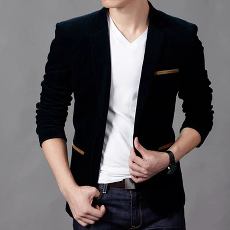 Mens Corduroy Blazers Autumn Spring Fashion Male Casual Suit Jacket