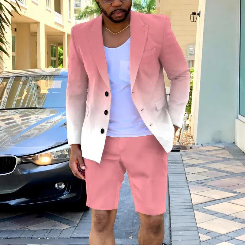 Mens Clothing Summer Single-Breasted Business Office Short Pants Suit