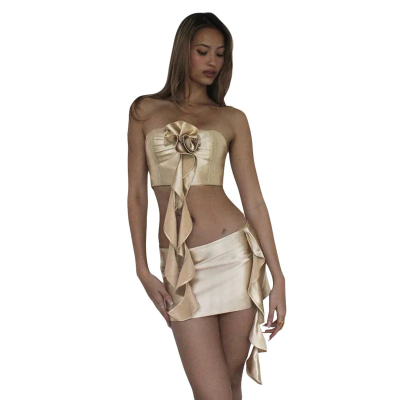 European and American Style Women's Clothing Fashion Sexy Chest-wrapped Small Vest Slim-fitting Hip-wrapped Skirt Suit Women