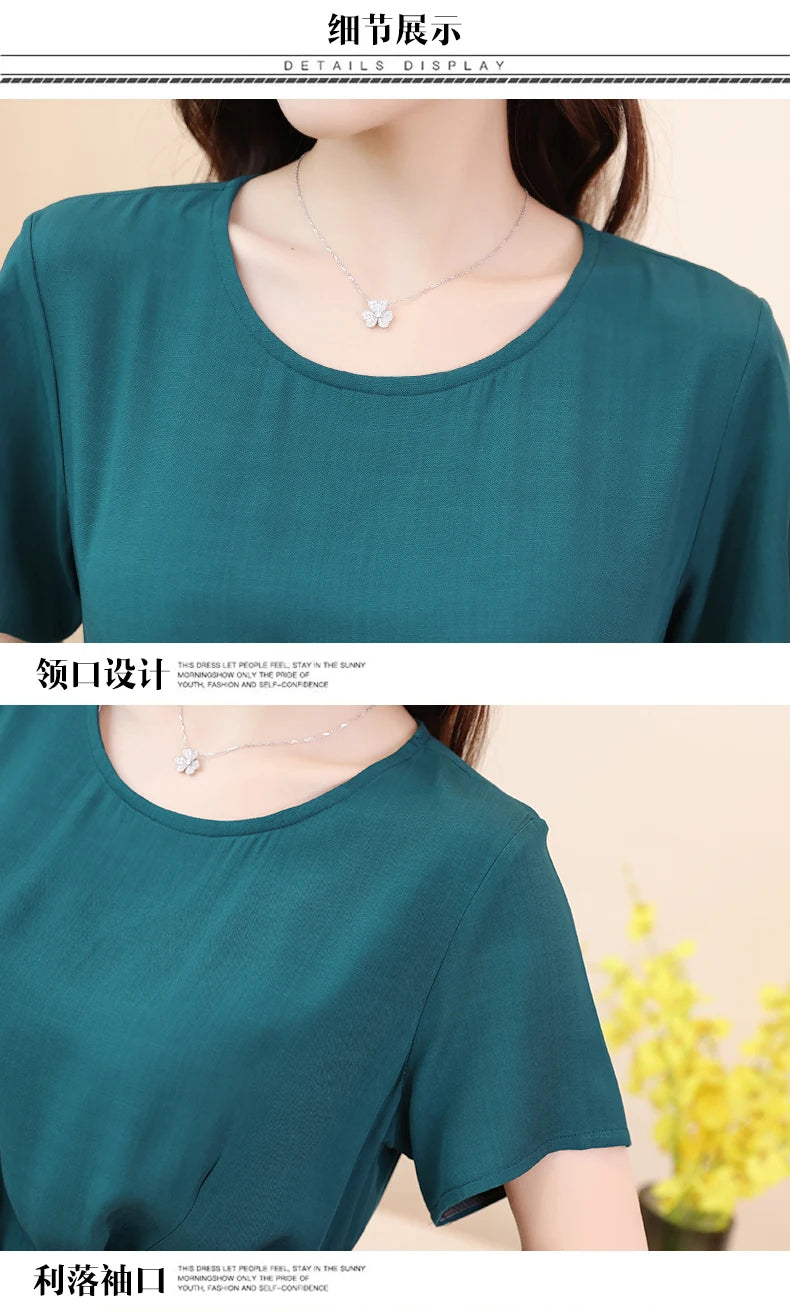New Fashion Summer Dresses For Women 2025 Elegant Casual Short Sleeve Midi Dress