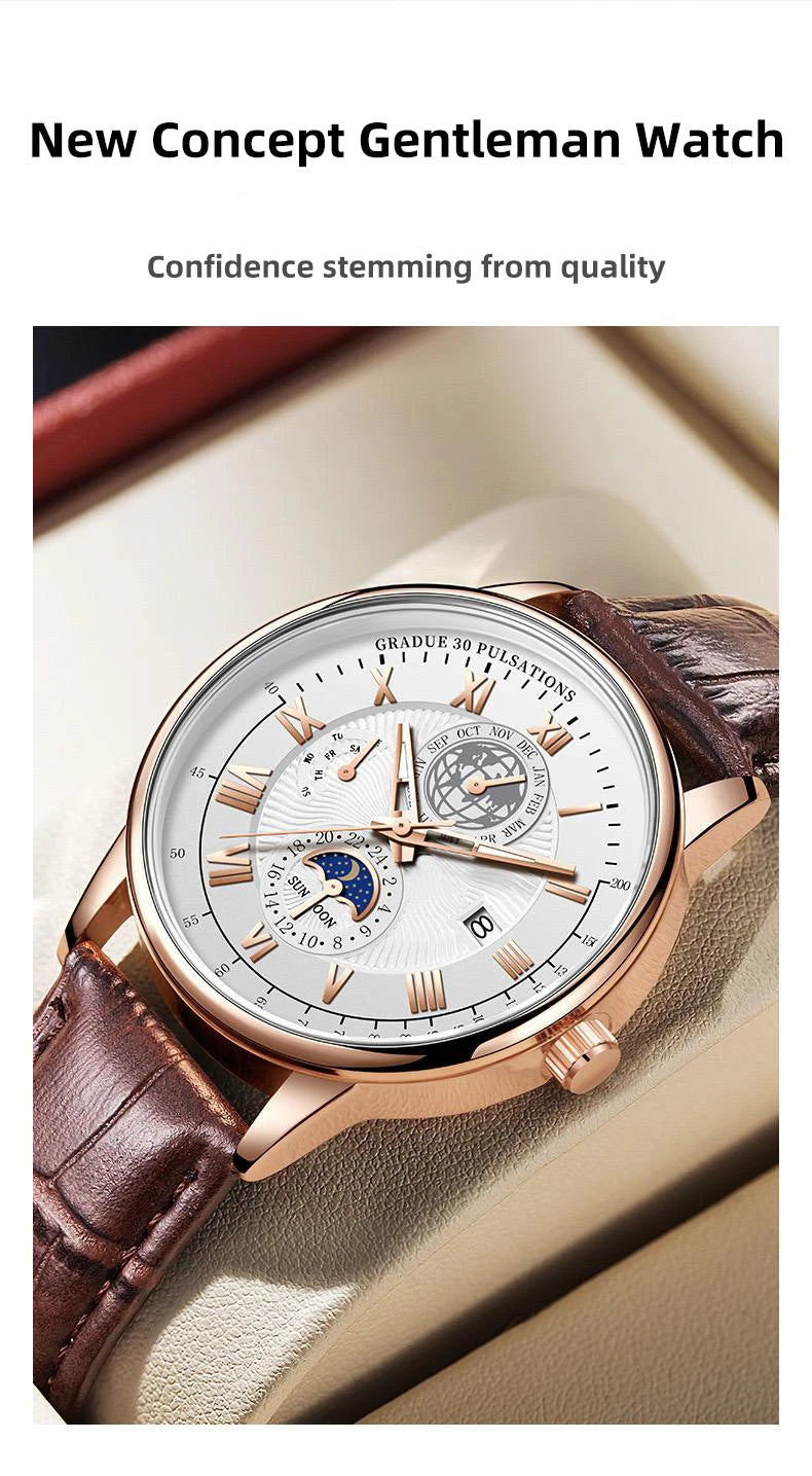 2024 Top Luxury Sport Men's Wristwatch Waterproof Luminous Leather Date Quartz Watch