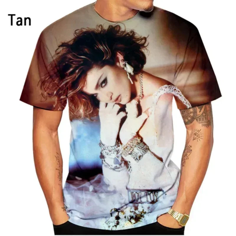 Fashion Men Clothing New Pop Singer Madonna 3D Print T-shirt Casual Round Neck Short Sleeve Unisex Tops Tees