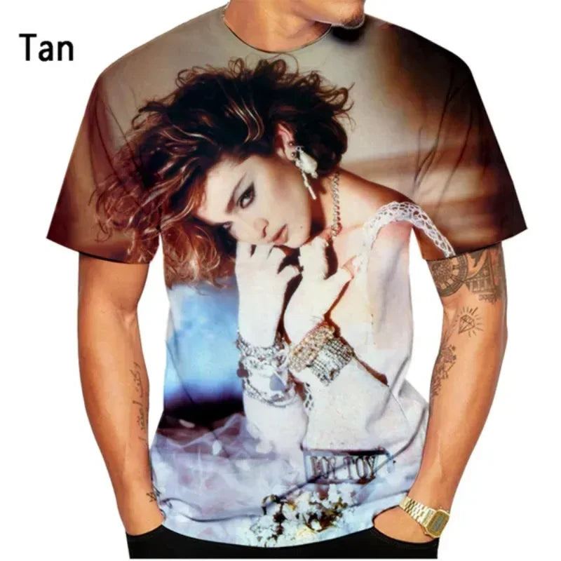 Fashion Men Clothing New Pop Singer Madonna 3D Print T-shirt Casual Round Neck Short Sleeve Unisex Tops Tees