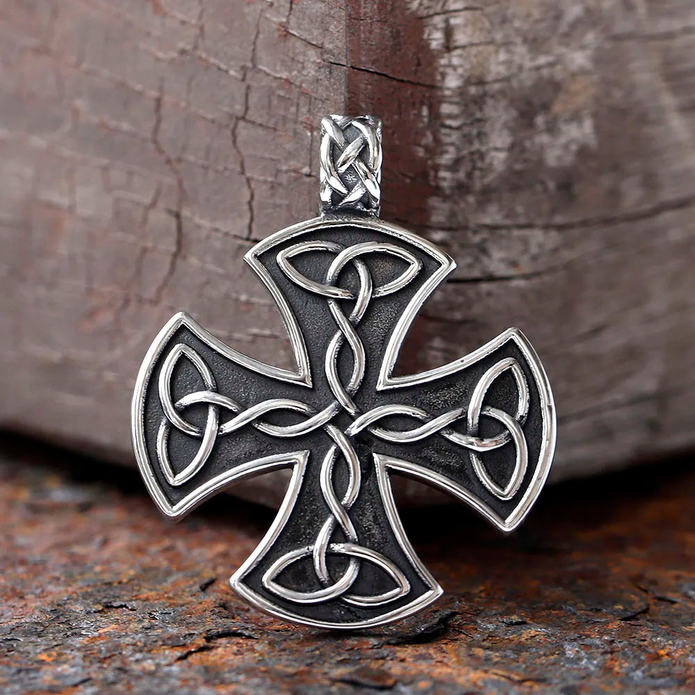 Titanium Steel Celtic Cross Necklace Pendant Vintage Chain for Men