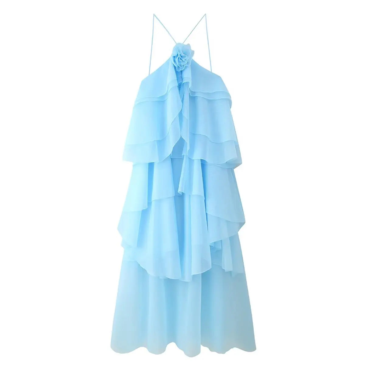 New Women's Clothing European and American Style Fashion Simple Casual Three-Dimensional Flower Layered Decorative Dress