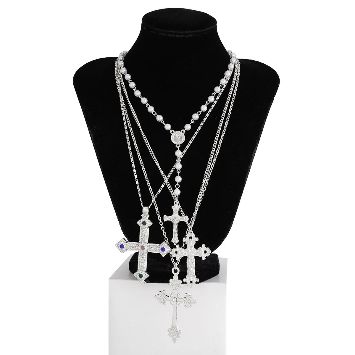 Men’s Cross Necklace Set, Hip-Hop Niche Pearl Chain, Stylish Collar Jewelry, Daily/Street Versatile, Perfect Gift,Limited Offer