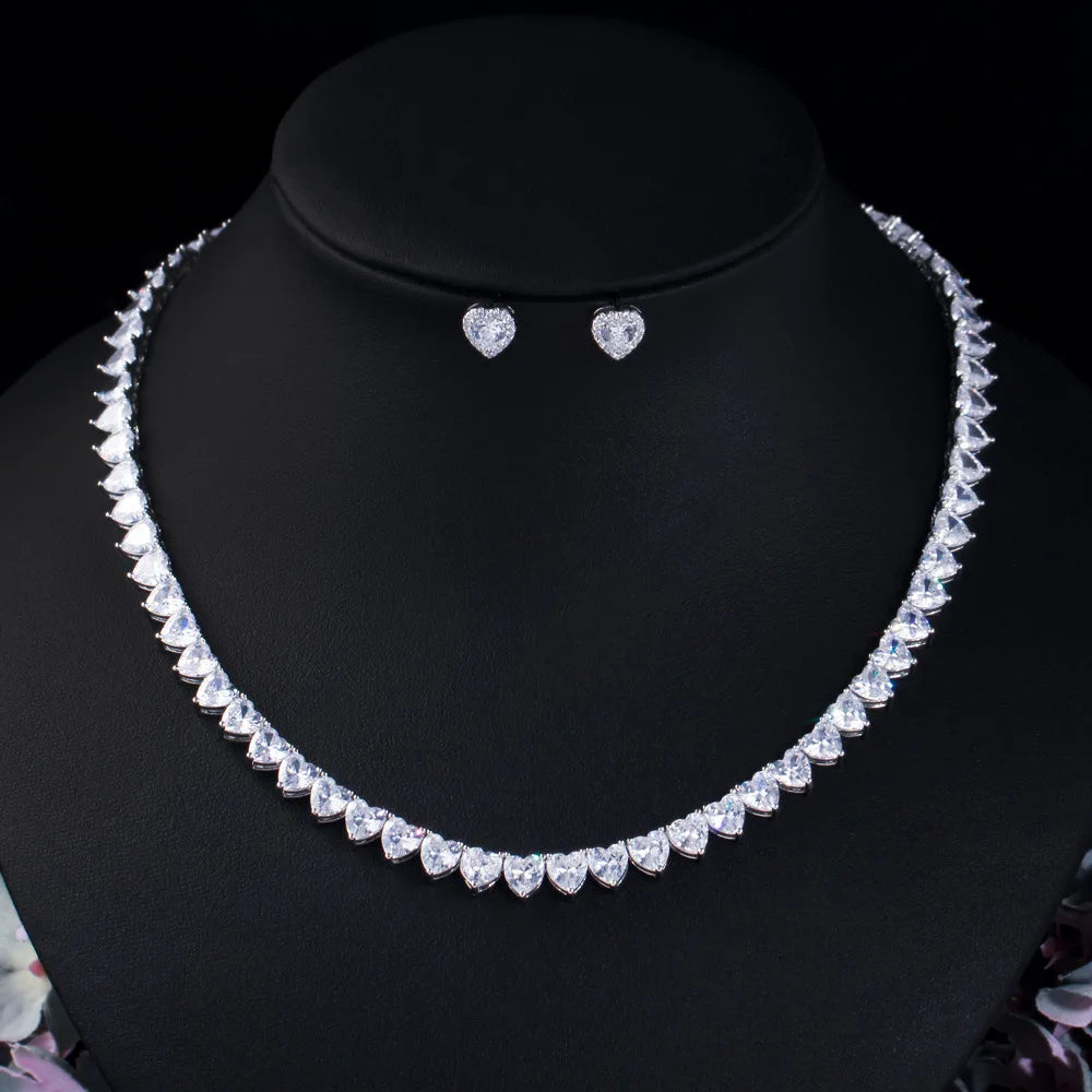 Heart Lab Diamond Set – 14K Gold Necklace & Earrings