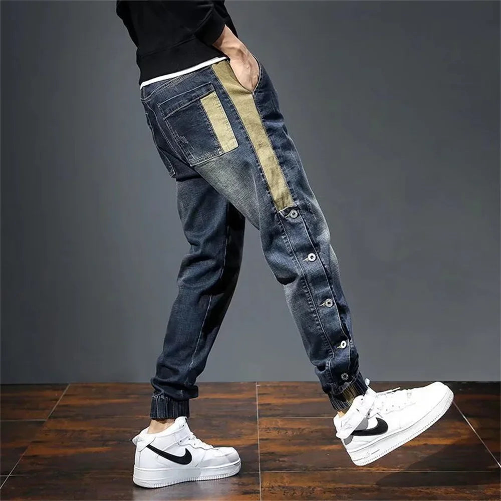 Men Harem Pants Fashion Pockets Designer Loose Baggy Moto Jeans