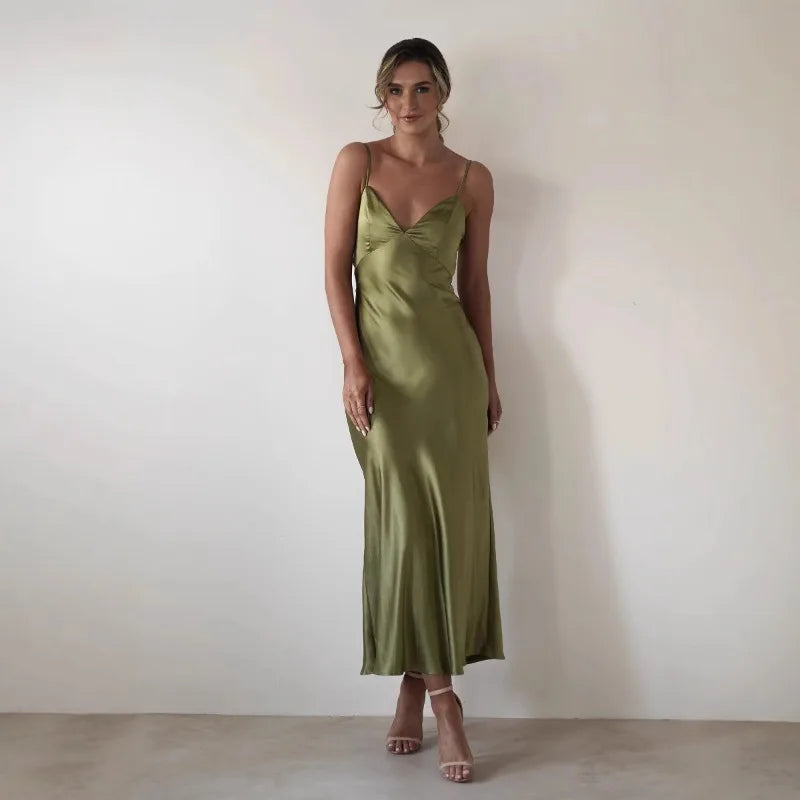 New Dresses 2025 Woman Fashion Summer Women's Clothing Sexy Halter Satin Fashion Strappy Skirts