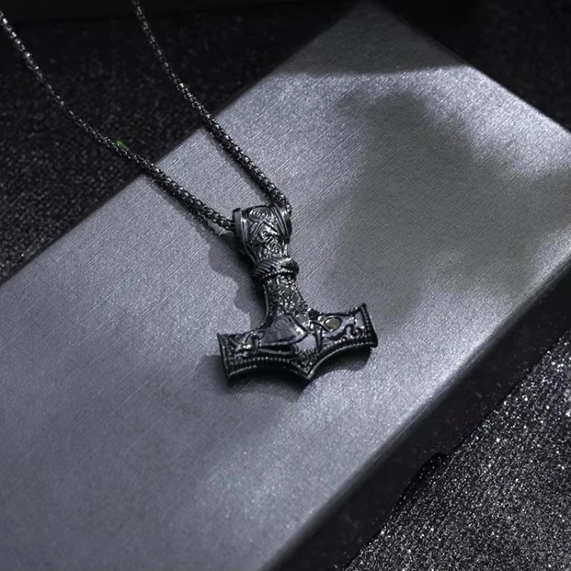 Viking Amulet Hammer Punk Necklace for Men