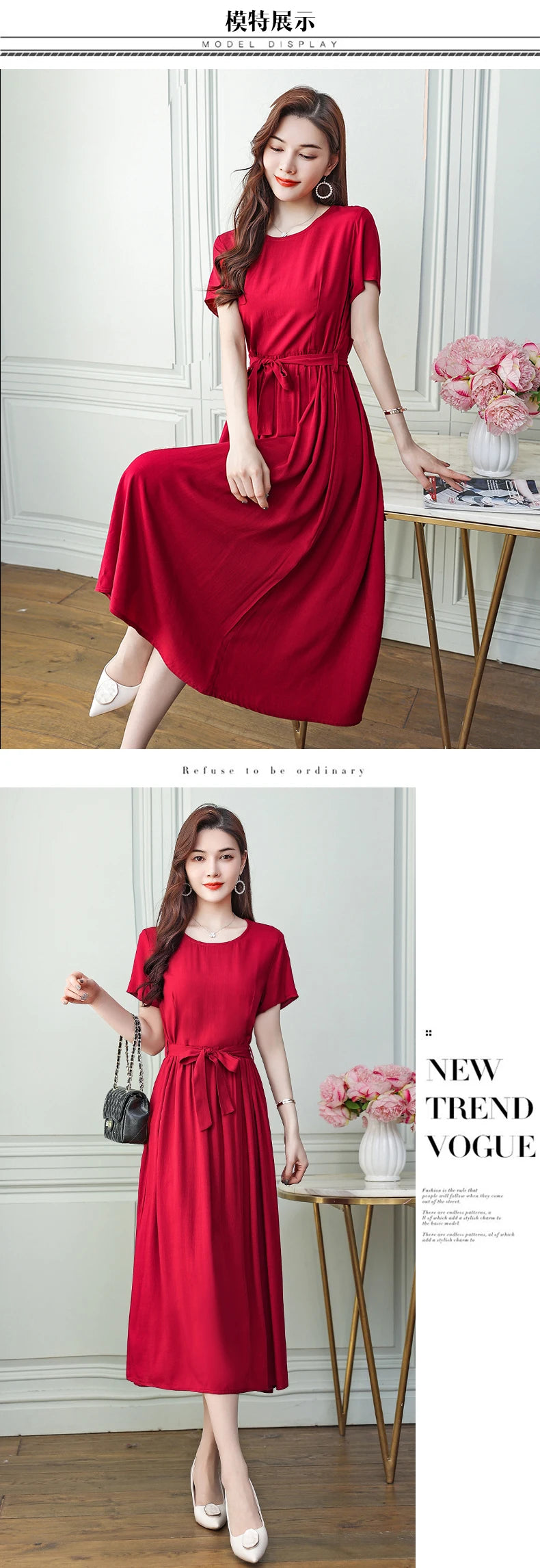 New Fashion Summer Dresses For Women 2025 Elegant Casual Short Sleeve Midi Dress