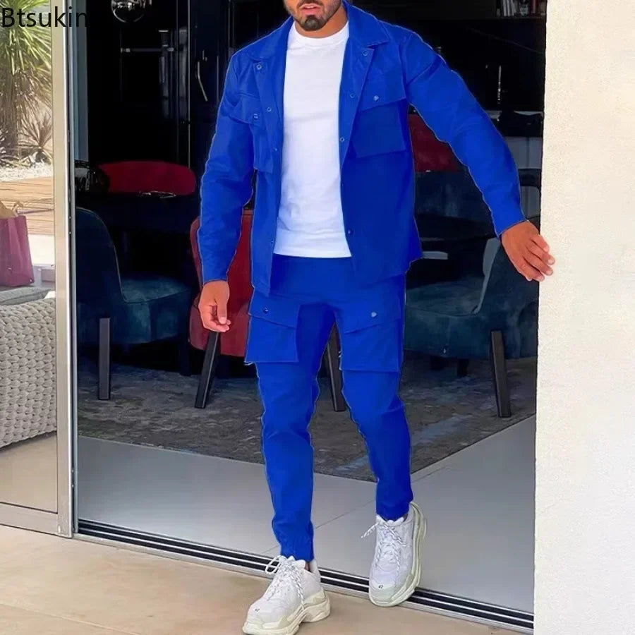 2025 Fashion Men's Casual Sets Male Trend Streetwear Long Sleeve Jacket Coat+Leggings Pants