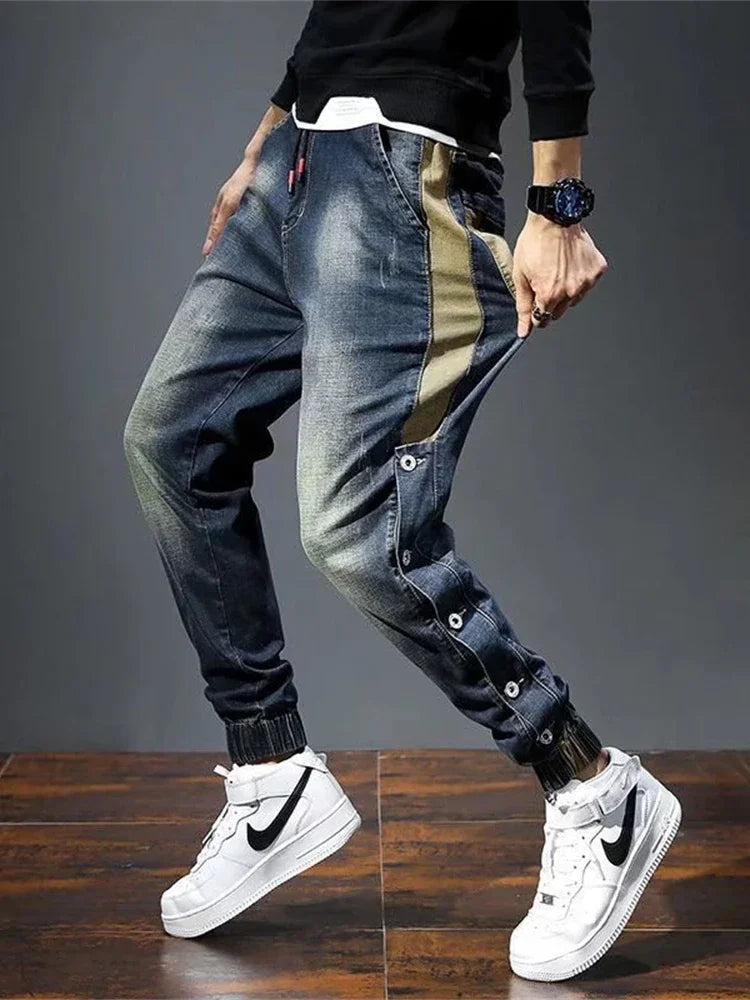 Men Harem Pants Fashion Pockets Designer Loose Baggy Moto Jeans