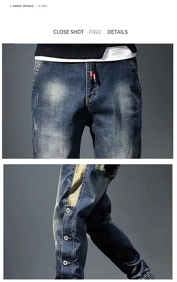 Men Harem Pants Fashion Pockets Designer Loose Baggy Moto Jeans