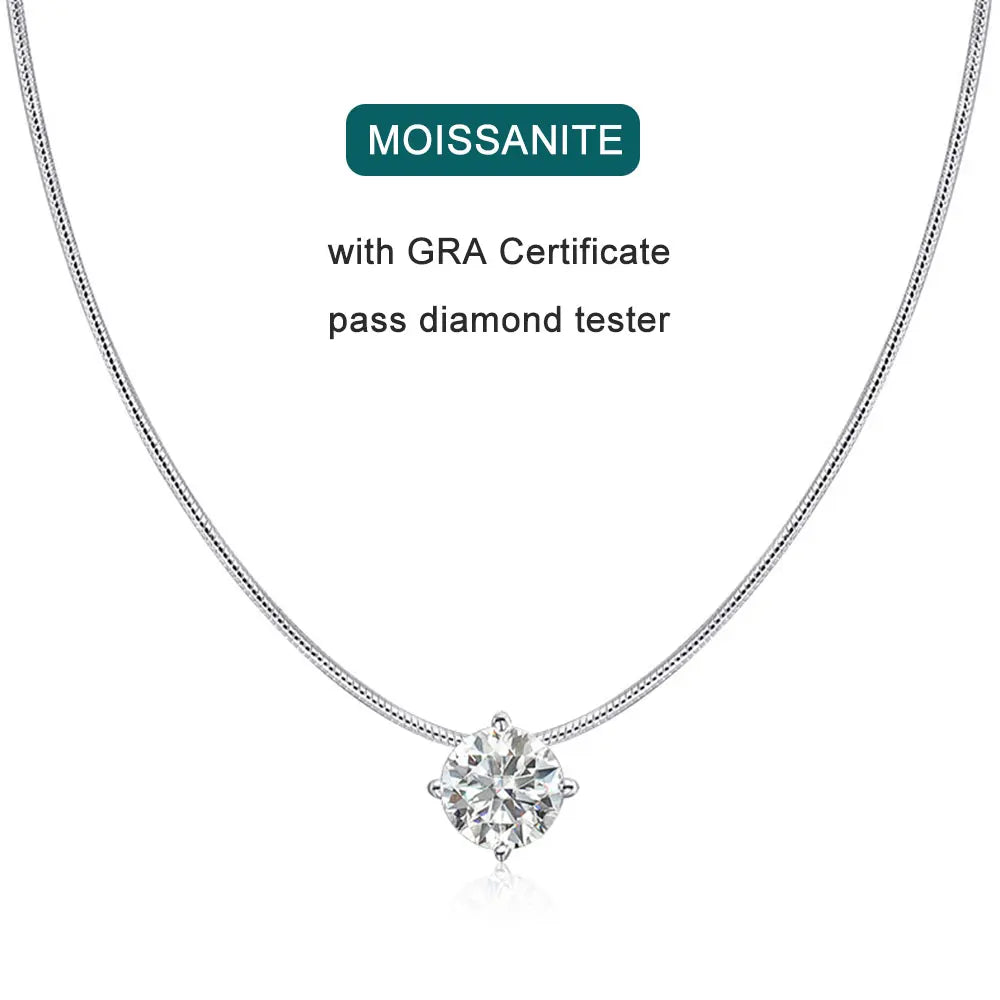 D VVS1 Moissanite Necklace – 18K White Gold, 925 Silver