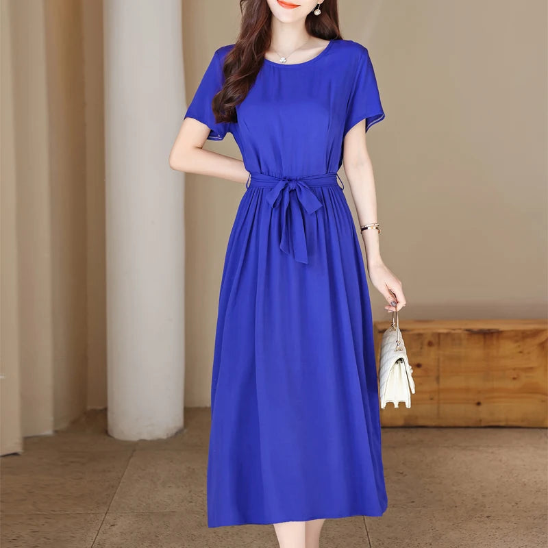 New Fashion Summer Dresses For Women 2025 Elegant Casual Short Sleeve Midi Dress