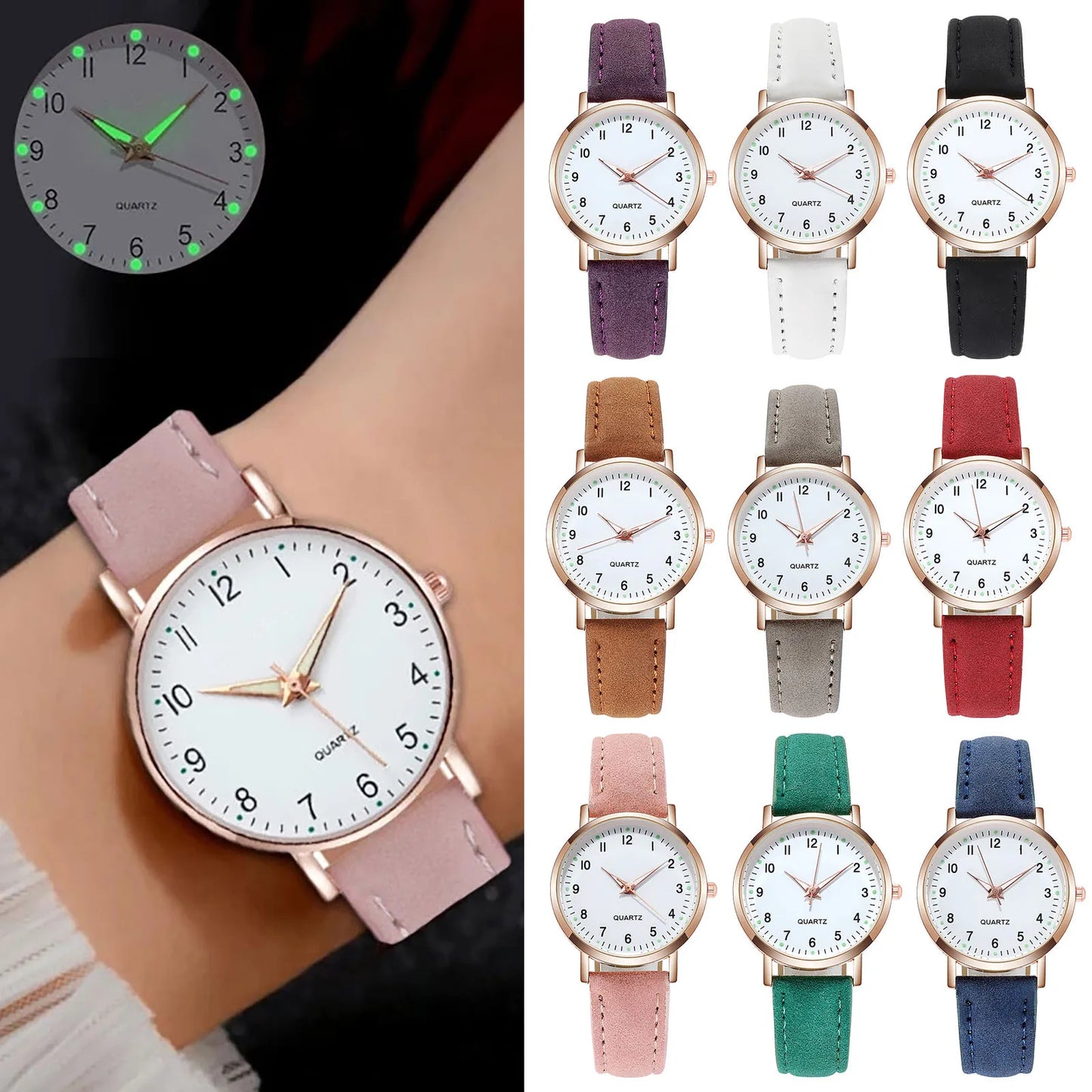 Women Leather Quartz Watches Ladies Luxury Back Light Wristwatch Clock relogio feminino