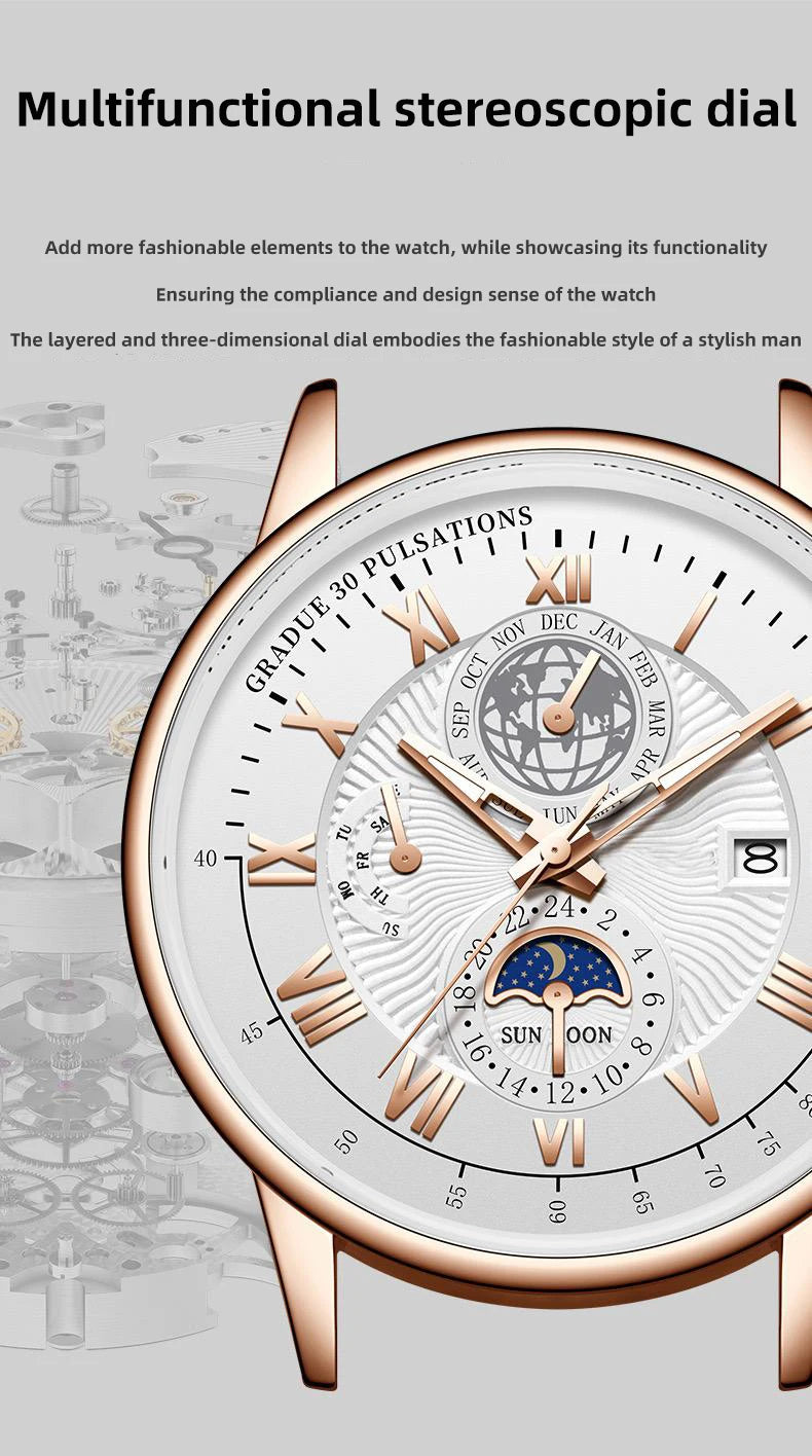 2024 Top Luxury Sport Men's Wristwatch Waterproof Luminous Leather Date Quartz Watch