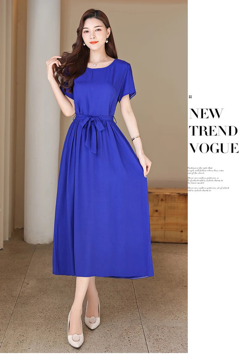 New Fashion Summer Dresses For Women 2025 Elegant Casual Short Sleeve Midi Dress