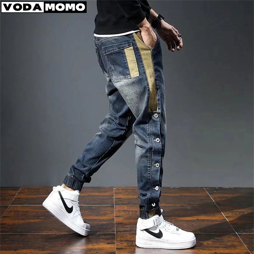 Men Harem Pants Fashion Pockets Designer Loose Baggy Moto Jeans