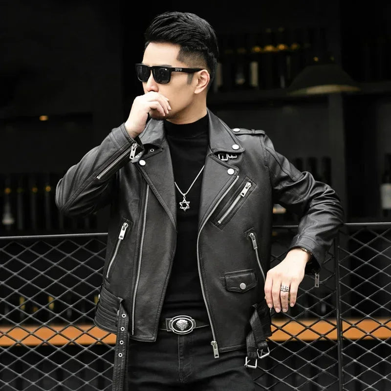 Men Outdoor Sport Leather Jacket Motorcycle Cool Coat Jacket