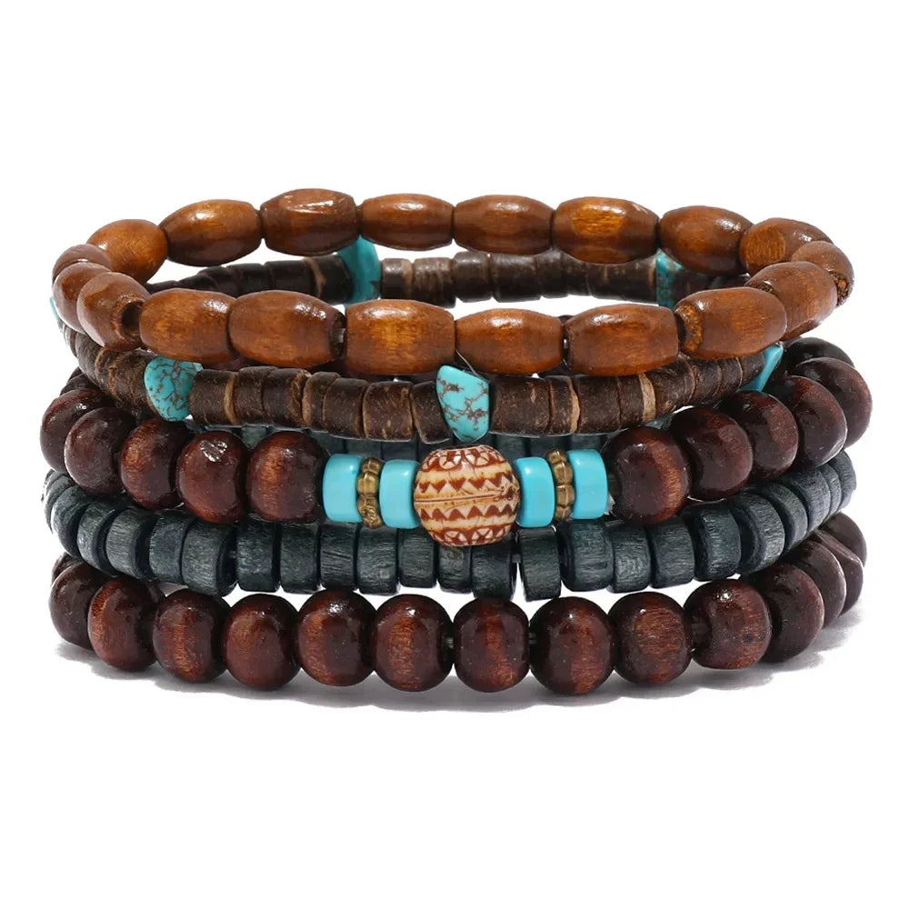 Bracelet for Men Simple Solid Color Wooden Bead Handmade Beaded Bracelet
