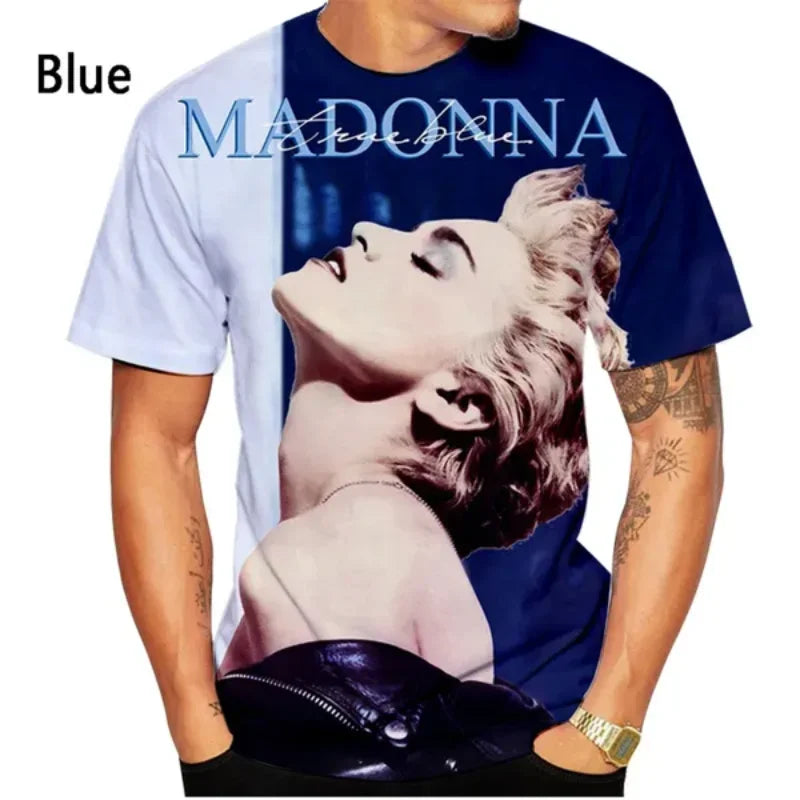 Fashion Men Clothing New Pop Singer Madonna 3D Print T-shirt Casual Round Neck Short Sleeve Unisex Tops Tees