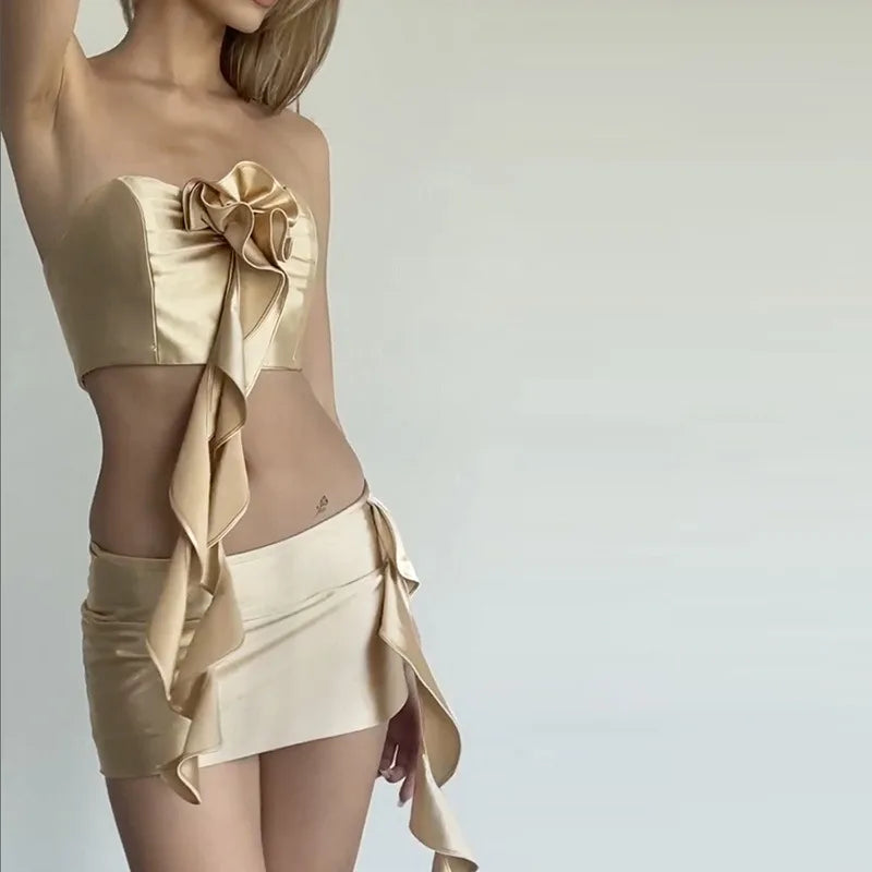 European and American Style Women's Clothing Fashion Sexy Chest-wrapped Small Vest Slim-fitting Hip-wrapped Skirt Suit Women