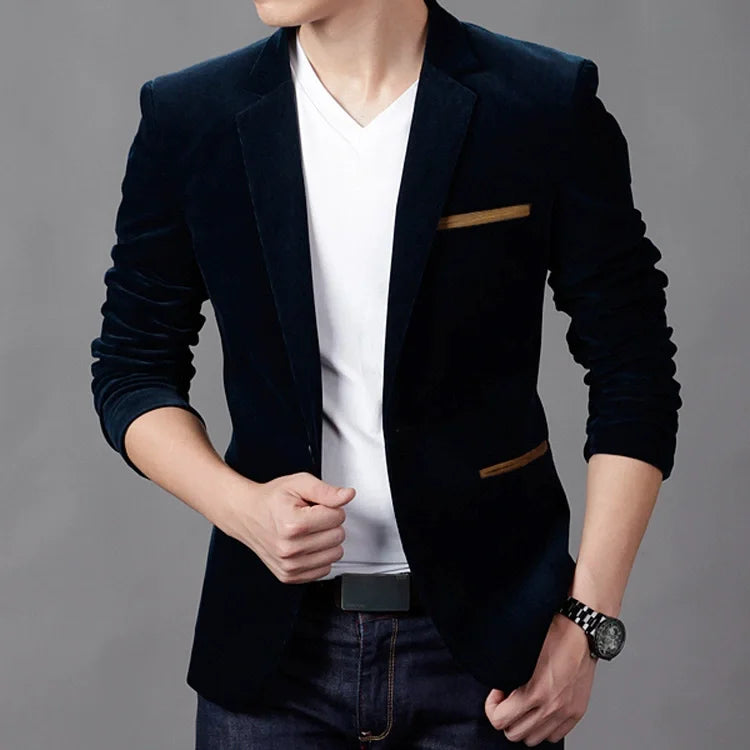 Mens Corduroy Blazers Autumn Spring Fashion Male Casual Suit Jacket