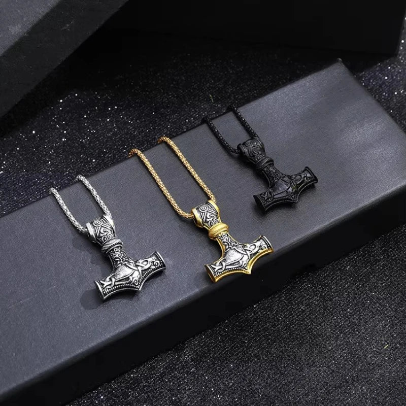 Viking Amulet Hammer Punk Necklace for Men