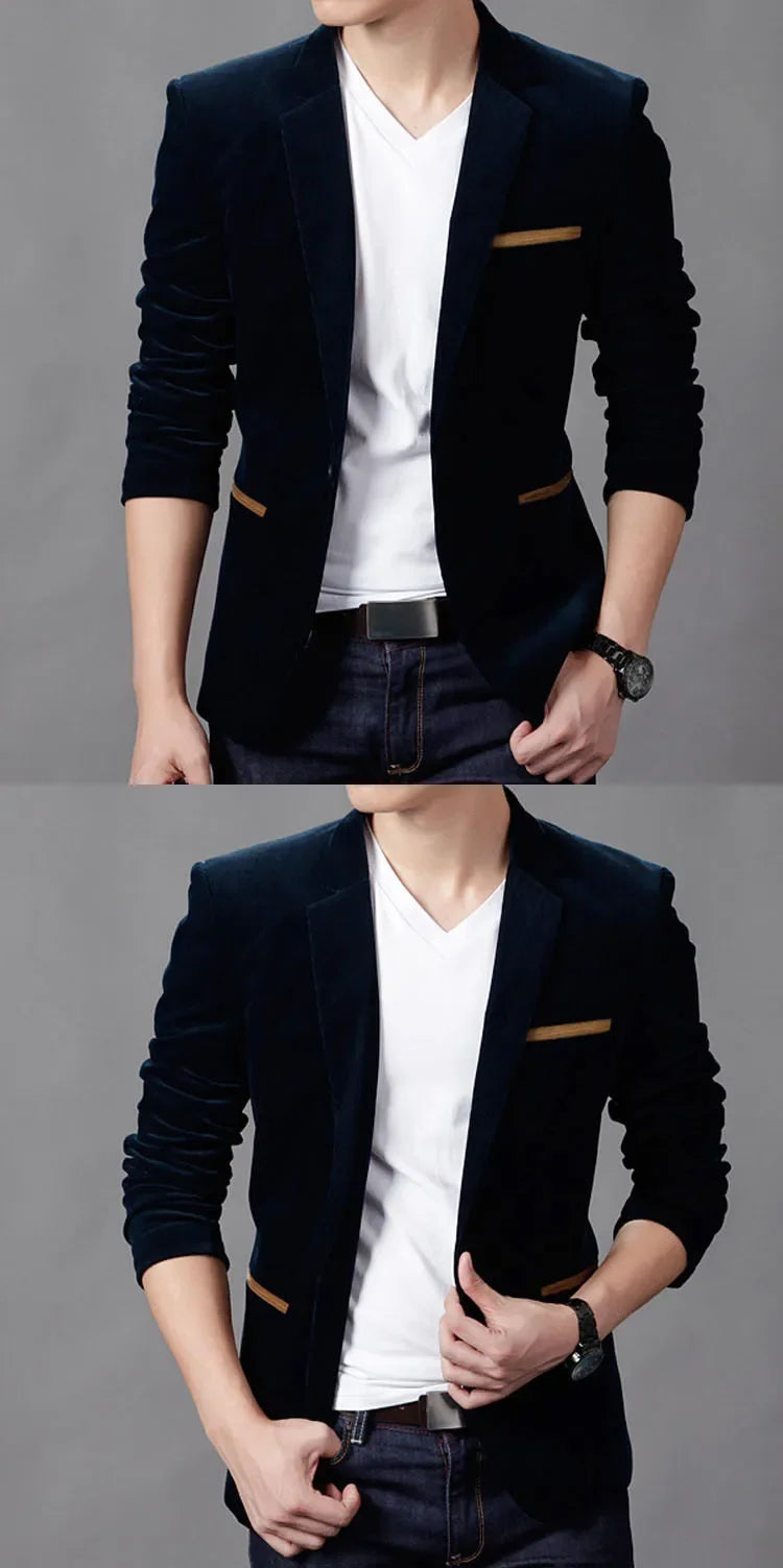Mens Corduroy Blazers Autumn Spring Fashion Male Casual Suit Jacket