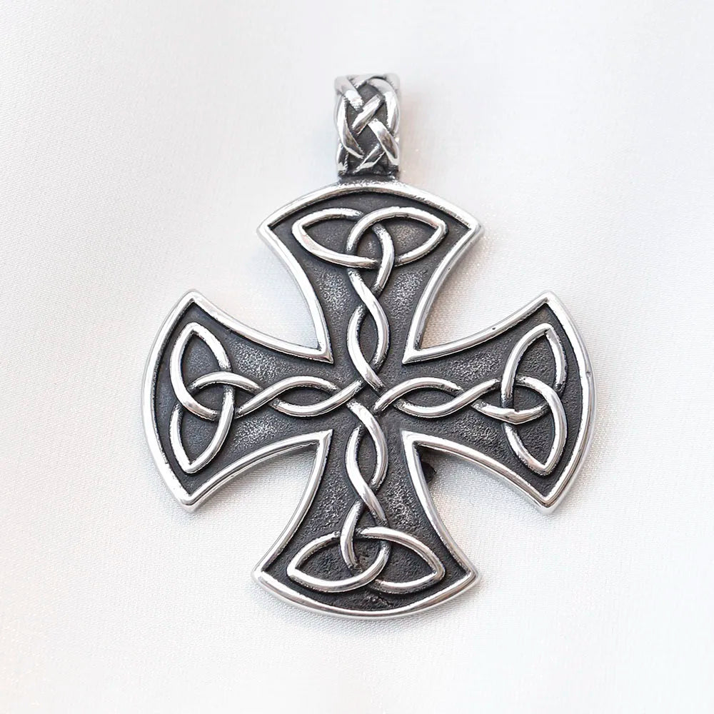 Titanium Steel Celtic Cross Necklace Pendant Vintage Chain for Men