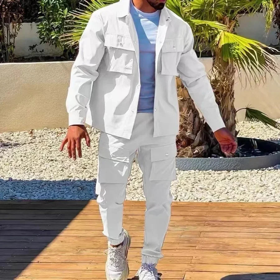 2025 Fashion Men's Casual Sets Male Trend Streetwear Long Sleeve Jacket Coat+Leggings Pants