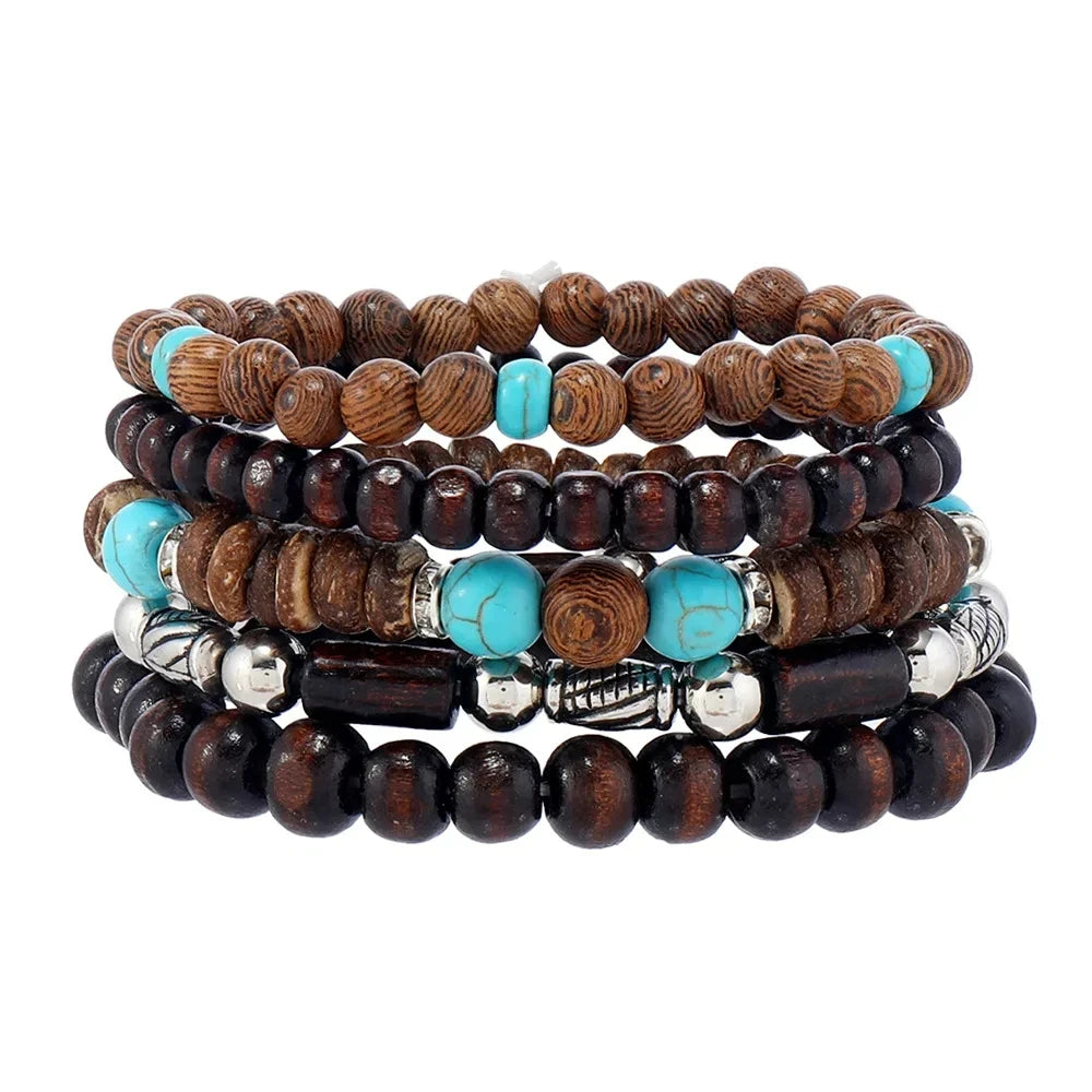 Bracelet for Men Simple Solid Color Wooden Bead Handmade Beaded Bracelet