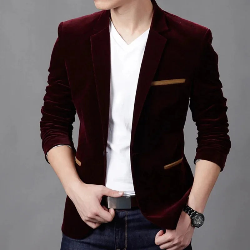 Mens Corduroy Blazers Autumn Spring Fashion Male Casual Suit Jacket