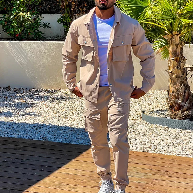 2025 Fashion Men's Casual Sets Male Trend Streetwear Long Sleeve Jacket Coat+Leggings Pants