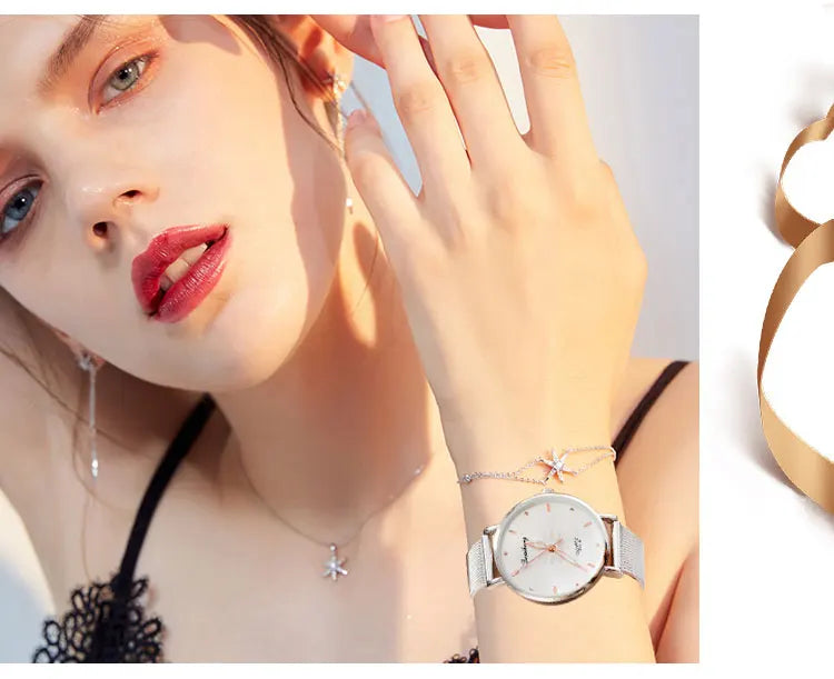 Luxury Silver Popular Pink Dial Flowers Metal Ladies Bracelet Quartz Wrist Watch