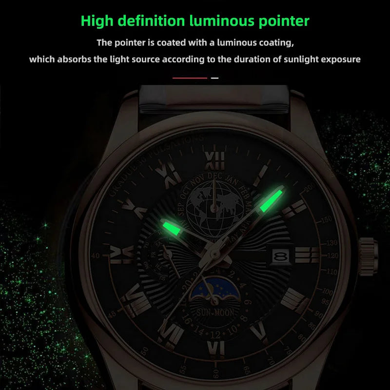 2024 Top Luxury Sport Men's Wristwatch Waterproof Luminous Leather Date Quartz Watch