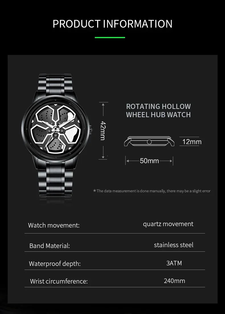 Men Watches Luxury Trend Reloj Hombre Mi Car Watch Men Quartz Movement Black Stainless Steel Strap Watch
