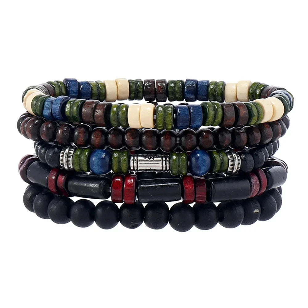 Bracelet for Men Simple Solid Color Wooden Bead Handmade Beaded Bracelet