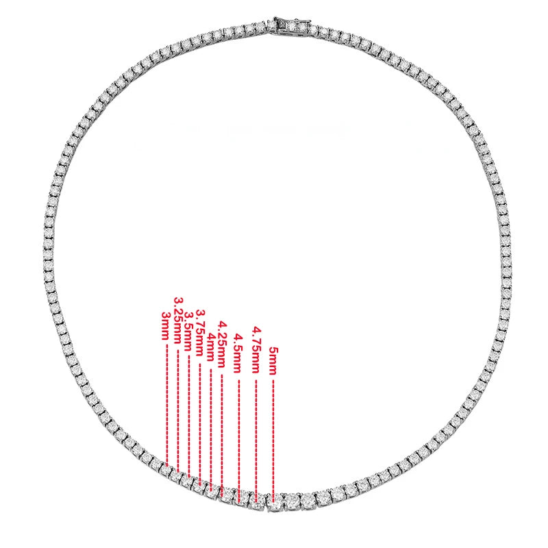 Smyoue Moissanite Tennis 100% Solid Silver Plated Necklace