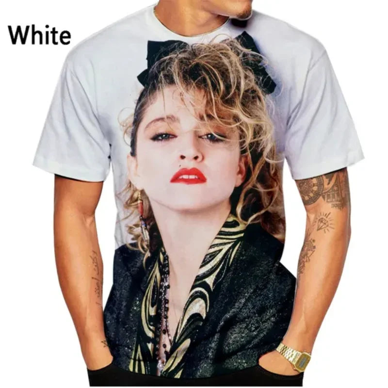 Fashion Men Clothing New Pop Singer Madonna 3D Print T-shirt Casual Round Neck Short Sleeve Unisex Tops Tees