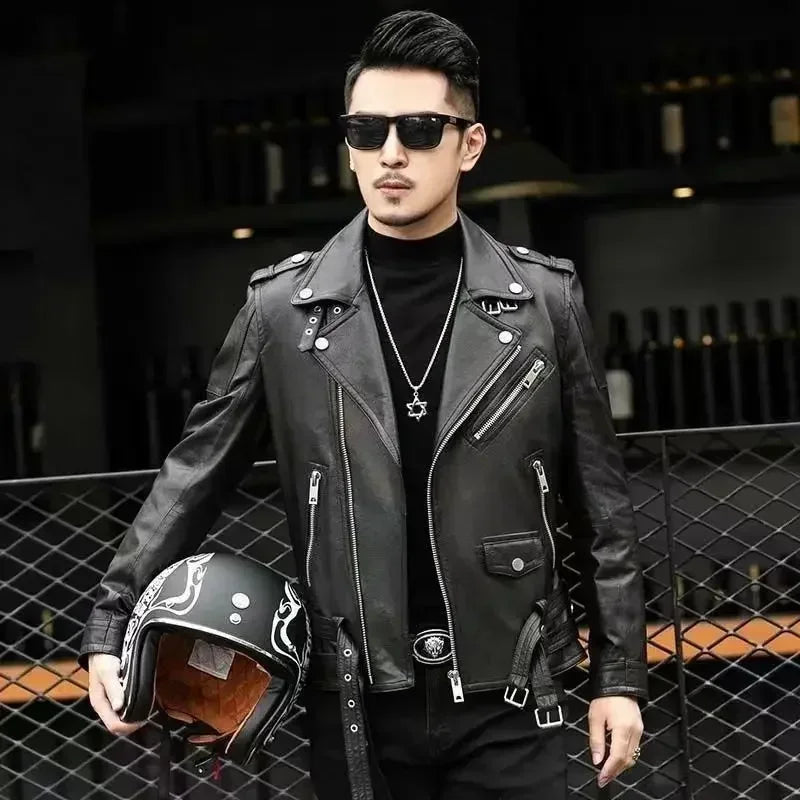 Men Outdoor Sport Leather Jacket Motorcycle Cool Coat Jacket