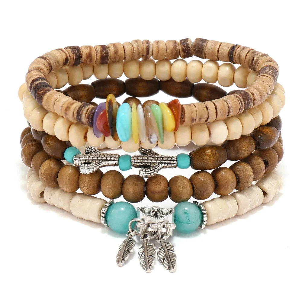 Bracelet for Men Simple Solid Color Wooden Bead Handmade Beaded Bracelet
