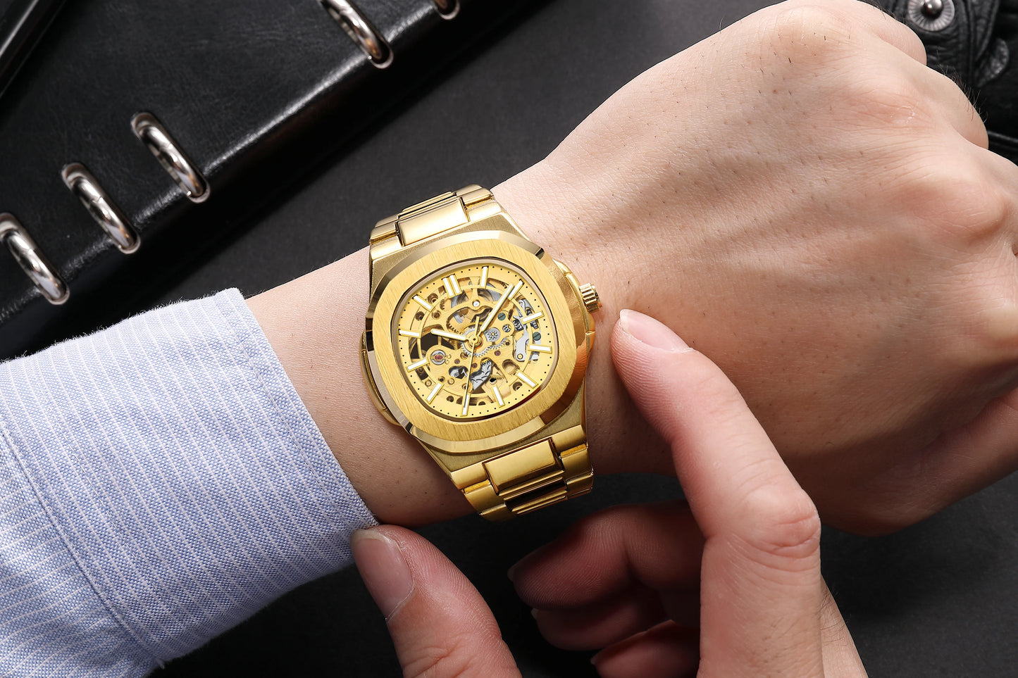 Luxury Automatic Mechanical Wristwatch For Men Skeleton Stainless Steel Sapphire glass Male Clock 2023