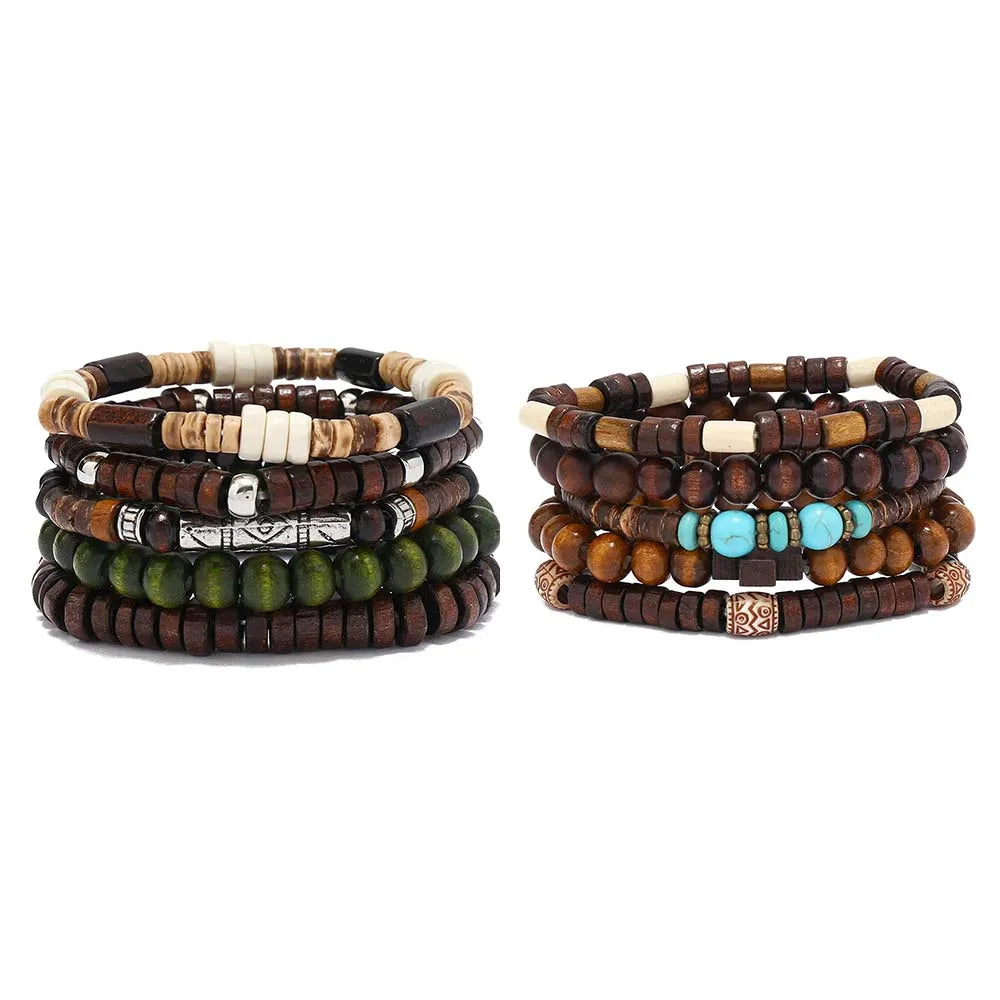 Bracelet for Men Simple Solid Color Wooden Bead Handmade Beaded Bracelet