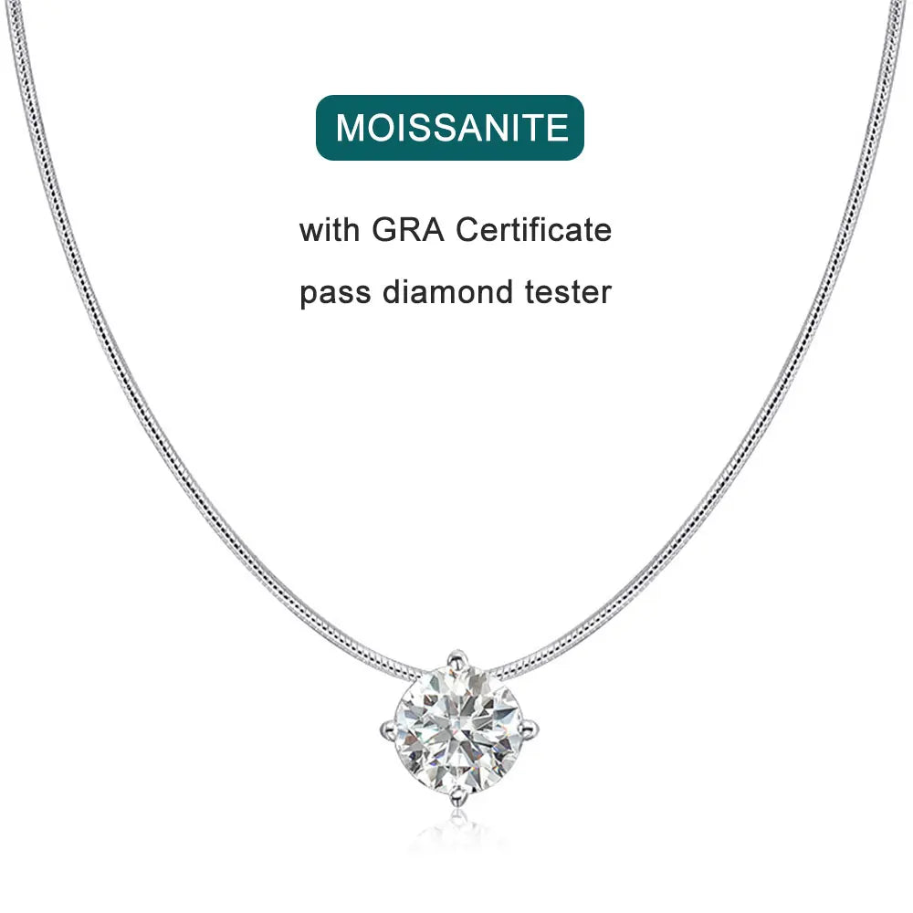 D VVS1 Moissanite Necklace – 18K White Gold, 925 Silver