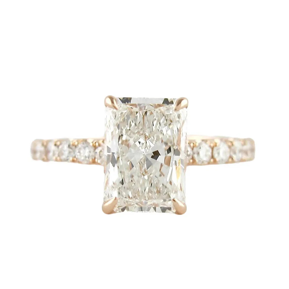 Radiant D Color 1 2 3Ct IGI Lab Grown Solid 18K Rose Gold Diamond Ring