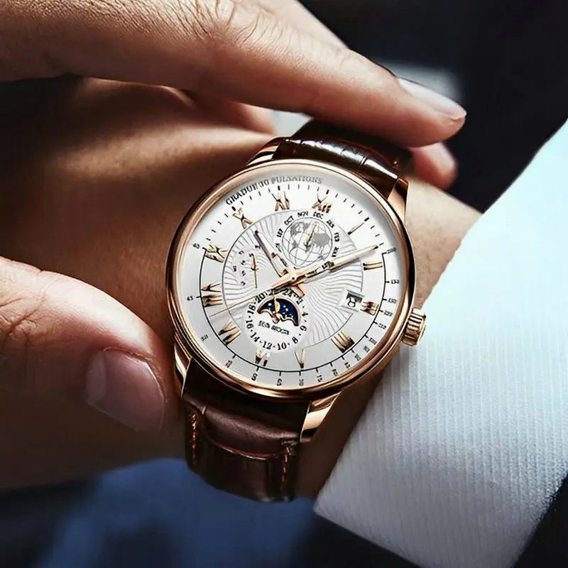 2024 Top Luxury Sport Men's Wristwatch Waterproof Luminous Leather Date Quartz Watch